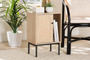 Cosma Light Brown and Black 1-Door Cabinet w/Woven Rattan Accent Baxton