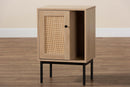 Cosma Light Brown and Black 1-Door Cabinet w/Woven Rattan Accent Baxton