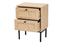 Cosma Light Brown and Black 2-Drawer End Table w/Woven Rattan Accent Baxton