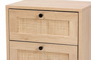 Cosma Light Brown and Black 2-Drawer End Table w/Woven Rattan Accent Baxton