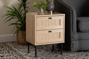 Cosma Light Brown and Black 2-Drawer End Table w/Woven Rattan Accent Baxton