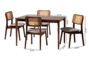Emerson Gray Fabric and Walnut Brown 5-Piece Dining Set Baxton