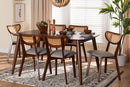 Wren Gray Fabric and Walnut Brown 7-Piece Dining Set Baxton
