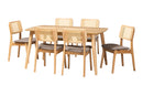 Emerson Gray Fabric and Natural Oak 7-Piece Dining Set Baxton