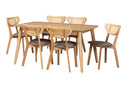 Wren Gray Fabric and Natural Oak 7-Piece Dining Set Baxton