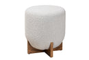 Abella Japandi Light Gray Boucle Fabric and Walnut Brown Ottoman Footstool Baxton