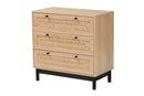 Jiro Light Brown and Black 3-Drawer Storage Cabinet Baxton