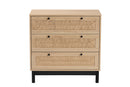 Jiro Light Brown and Black 3-Drawer Storage Cabinet Baxton