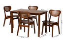 Eridian Walnut Brown and Woven Rattan 5-Piece Dining Set Baxton