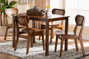 Eridian Walnut Brown and Woven Rattan 5-Piece Dining Set Baxton