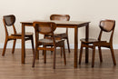 Eridian Walnut Brown and Woven Rattan 5-Piece Dining Set Baxton