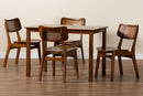 Kenyon Walnut Brown and Rattan 5-Piece Dining Set Baxton