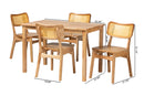 Emmeline Oak Brown and Rattan 5-Piece Dining Set Baxton