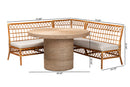 Milligan Honey Rattan 4Pc Dining Nook Set Baxton