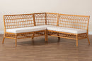 Ayla Honey Rattan 3-Piece Dining Nook Banquette Set Baxton