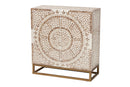 Marella White and Rustic Brown Mother of Pearl Storage Cabinet Baxton