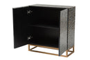 Eckhart Two-Tone Black and Gray Mother of Pearl and Gold Metal Storage Cabinet Baxton