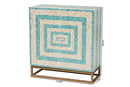 Loften Two-Tone Beige and Blue Mother of Pearl and Gold Metal Storage Cabinet Baxton