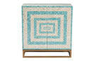 Loften Two-Tone Beige and Blue Mother of Pearl and Gold Metal Storage Cabinet Baxton