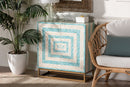 Loften Two-Tone Beige and Blue Mother of Pearl and Gold Metal Storage Cabinet Baxton
