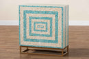 Loften Two-Tone Beige and Blue Mother of Pearl and Gold Metal Storage Cabinet Baxton