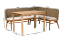 Euclid Natural Seagrass and Acacia Wood 3-Piece Dining Nook Set Baxton