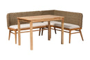 Euclid Natural Seagrass and Acacia Wood 3-Piece Dining Nook Set Baxton