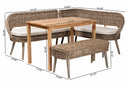 Vologne Greywashed Seagrass Bench and Wood Table 4Pc Dining Nook Set Baxton
