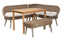 Vologne Greywashed Seagrass Bench and Wood Table 4Pc Dining Nook Set Baxton