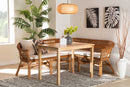 Mira Natural Brown and Rattan 3-Piece Dining Nook Set Baxton