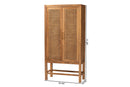 Carlin Bohemian Natural Rattan and Teak Wood Tall Cabinet Baxton