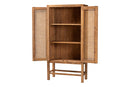 Carlin Bohemian Natural Rattan and Teak Wood Tall Cabinet Baxton