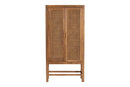 Carlin Bohemian Natural Rattan and Teak Wood Tall Cabinet Baxton