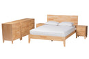 Muriel Japandi Carved Honeycomb Natural Queen Size 5-Piece Bedroom Set Baxton