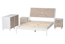 Hazel Coastal White Caved Contrasting Queen Size 4Pc Bedroom Set Baxton