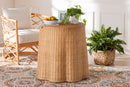 Claire Bohemian Honey Scallop Rattan End Table Baxton