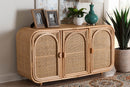 Darla Bohemian Natural Rattan 3-Door Storage Cabinet Baxton
