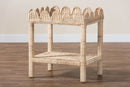 Madeline Bohemian Scallop Natural Rattan and Mahogany Side Table Baxton