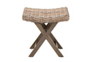 Tyler Bohemian Gray Kubu Rattan and Mahogany Wood Ottoman Footstool Baxton