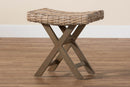 Tyler Bohemian Gray Kubu Rattan and Mahogany Wood Ottoman Footstool Baxton