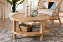 Giolla Bohemian Light Honey Rattan and Mahogany Wood Coffee Table Baxton