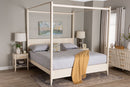 Albert Ivory Fluted Wood King Size Canopy Bed Baxton