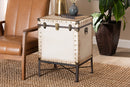 Lorand White Canvas Lift-Top Trunk End Table Baxton