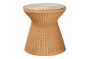 Ceri Bohemian Light Honey Braided Rattan End Table w/Glass Tabletop Baxton