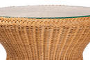 Ceri Bohemian Light Honey Braided Rattan End Table w/Glass Tabletop Baxton