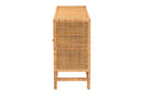 Perry Bohemian Honey Rattan and Mahogany Wood 3-Drawer Storage Cabinet Baxton