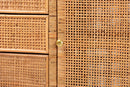 Perry Bohemian Honey Rattan and Mahogany Wood 3-Drawer Storage Cabinet Baxton