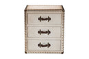 Roze White Canvas 3-Drawer End Table Baxton