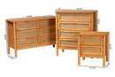 Kaori Golden Brown Wood Japandi 3-Piece Storage Set w/Distressed-Finished Rattan Baxton