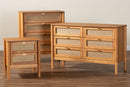 Kaori Golden Brown Wood Japandi 3-Piece Storage Set w/Distressed-Finished Rattan Baxton